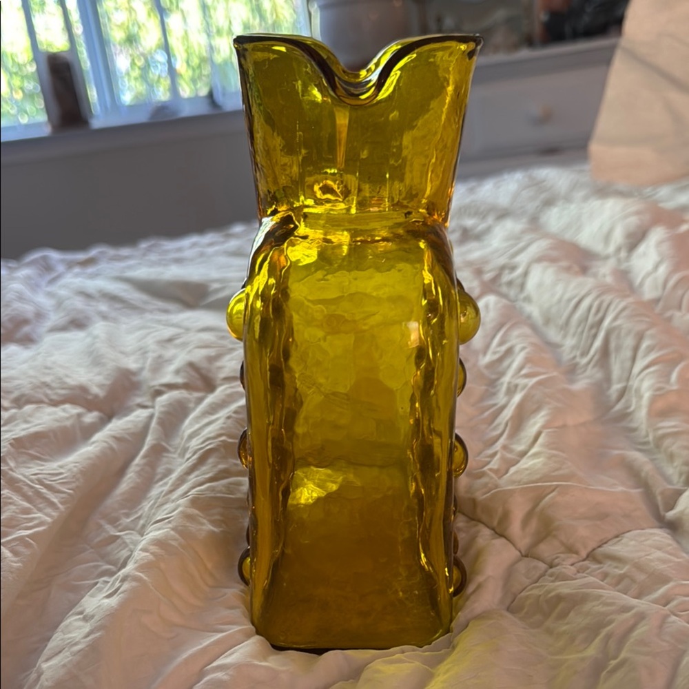 Vintage Blenko Amber Hobnail Bubble Glass Double Spout Water Pitcher - Picture 5 of 6